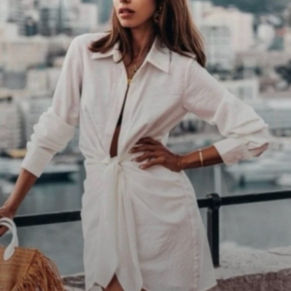 Choosy St. Crosby White Long Sleeve Button-Up shirt dress mini Kim Kardashian